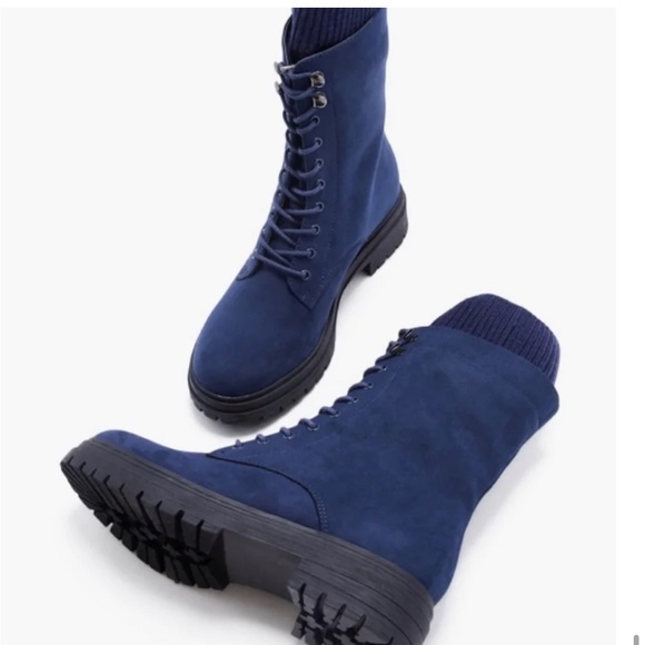 Navy Blue Lace-Up Boot - Picture 5 of 6